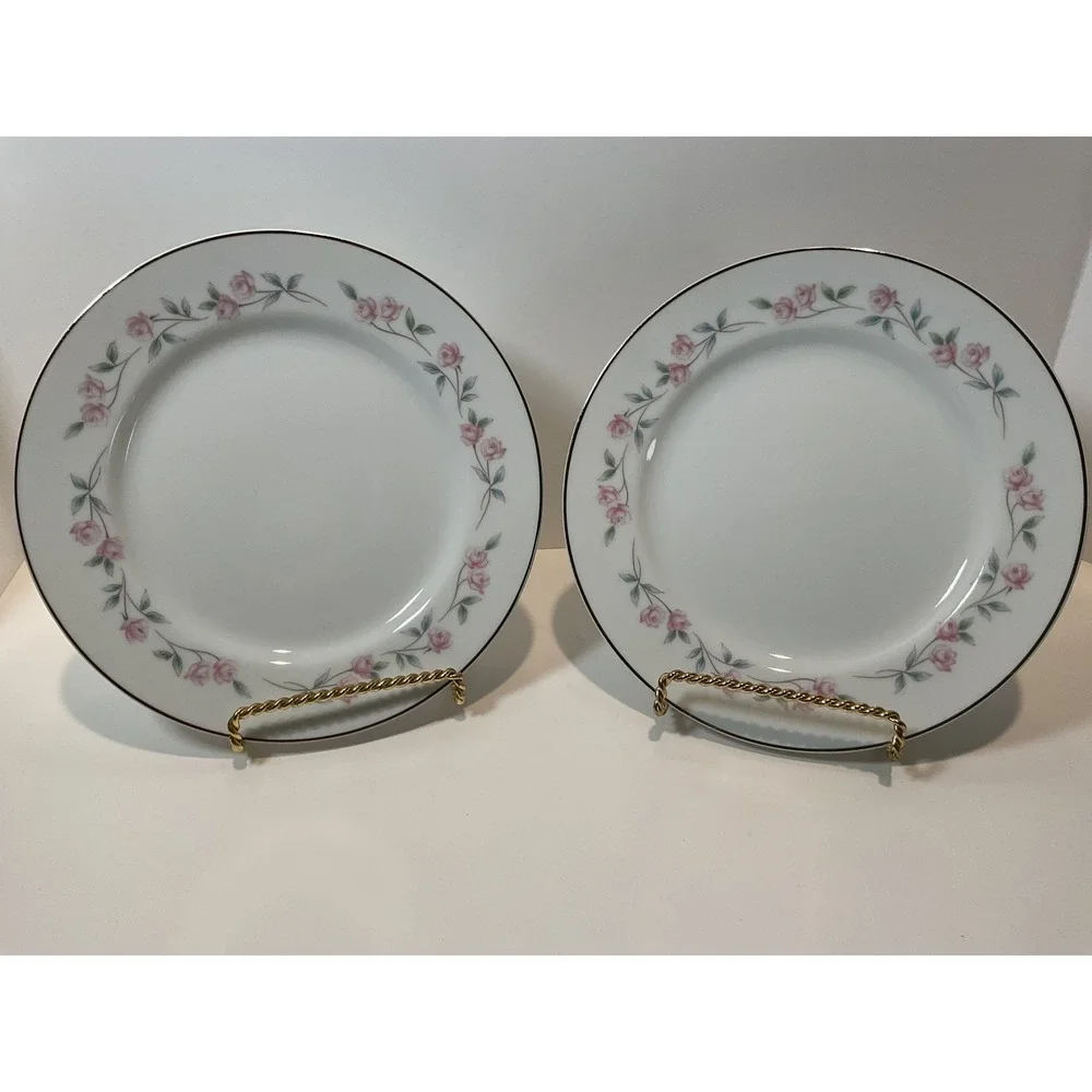 Rose‎ China Japan Nancy Rose Floral Silver Rim Dinner Plates Set of 6